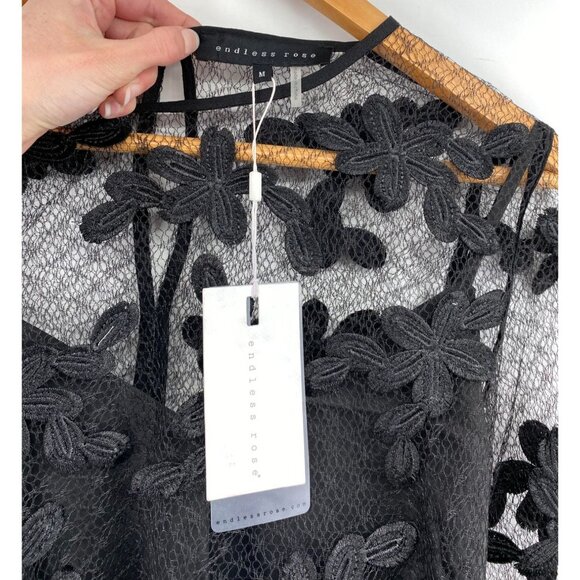 Anthropologie Endless Rose Floral Lace Crop Top & Camisole Set Black XS New - Picture 4 of 9